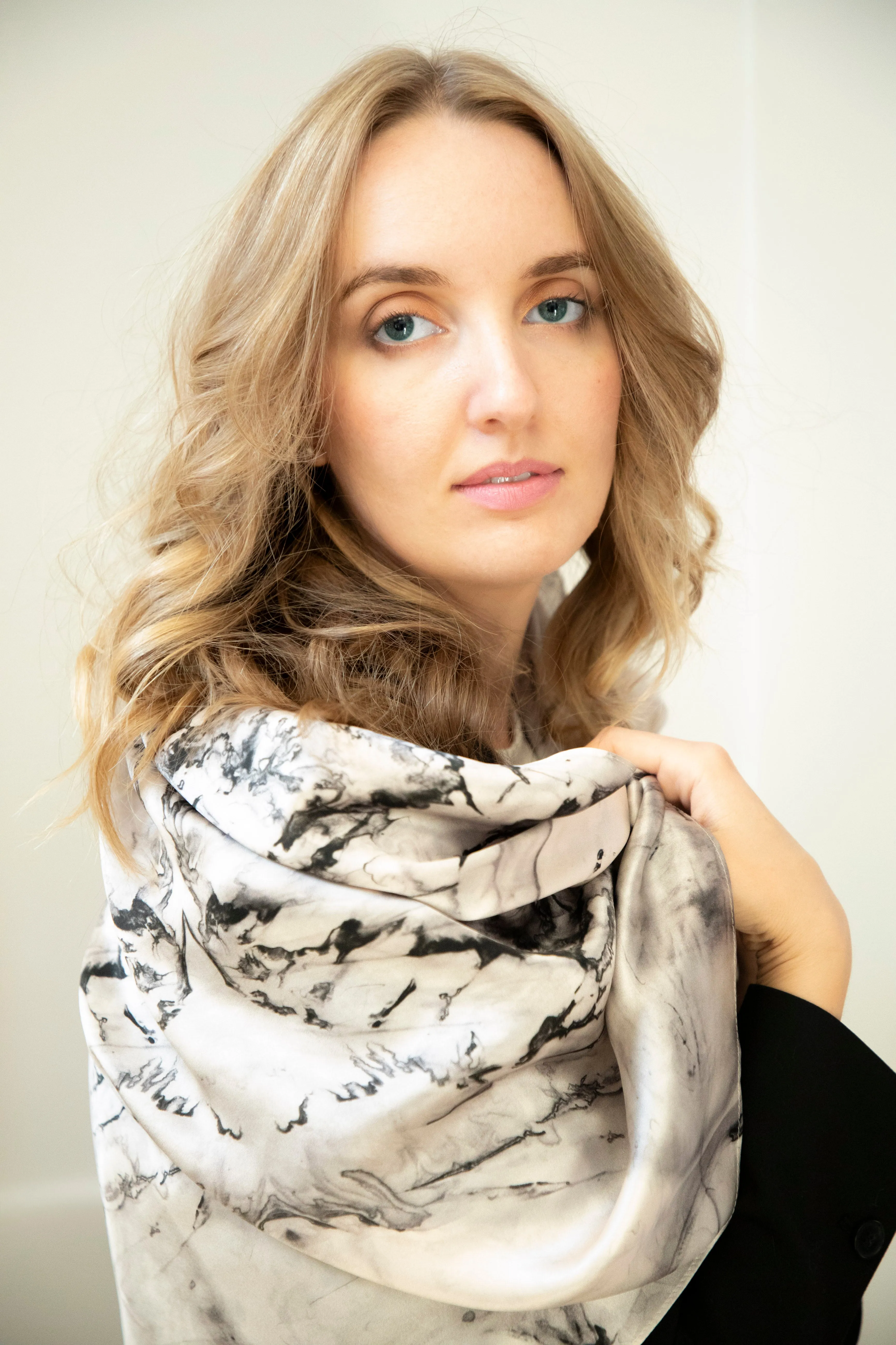 100% Silk Satin Klecksography Scarf  {Woodgrain 001}