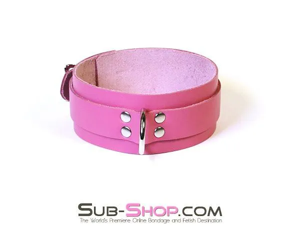 1661A-SIS      BDSM Roleplay Sissy Boi Slave to Love Hot Pink Leather Bondage Collar