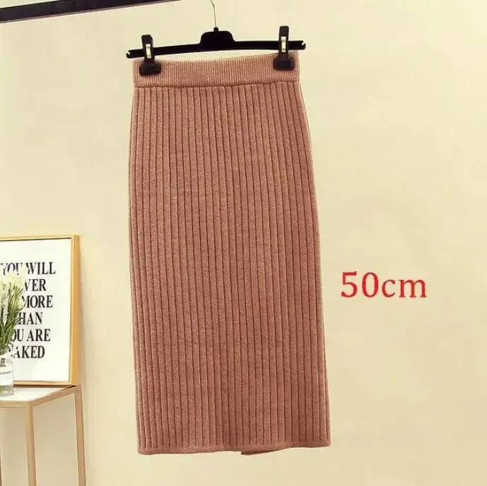 2022 Spring Autumn Casual Women High Waist Skirt Warm Knitted Pencil Skirt Elegant Long Skirts High Quality Office Skirts Split