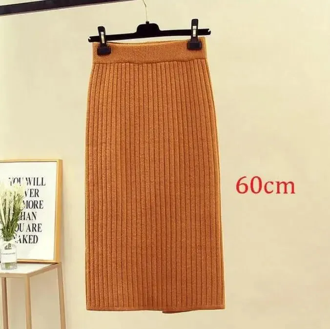 2022 Spring Autumn Casual Women High Waist Skirt Warm Knitted Pencil Skirt Elegant Long Skirts High Quality Office Skirts Split