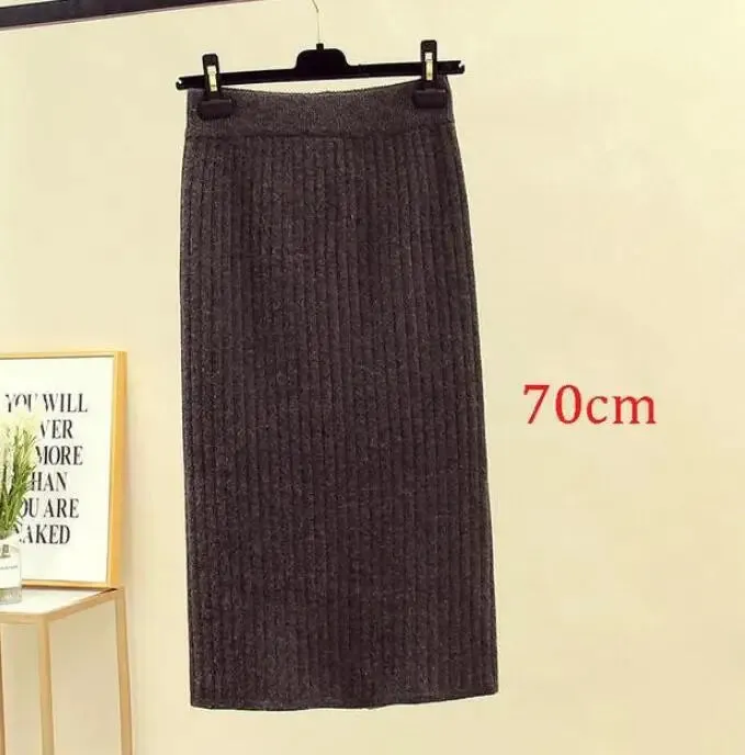 2022 Women's Spring Pencil Knitted Skirt High Waist Warm Elegant Knitting Ribbed Party Skirt Black Solid Ladies Office Skirts