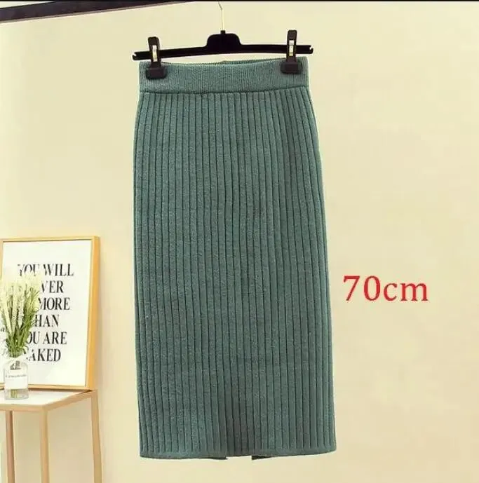 2022 Women's Spring Pencil Knitted Skirt High Waist Warm Elegant Knitting Ribbed Party Skirt Black Solid Ladies Office Skirts