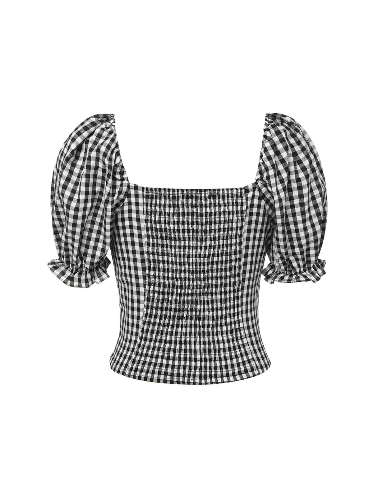 2PCS 1950s Black White Plaid Top & Ruffle Hem Skirt