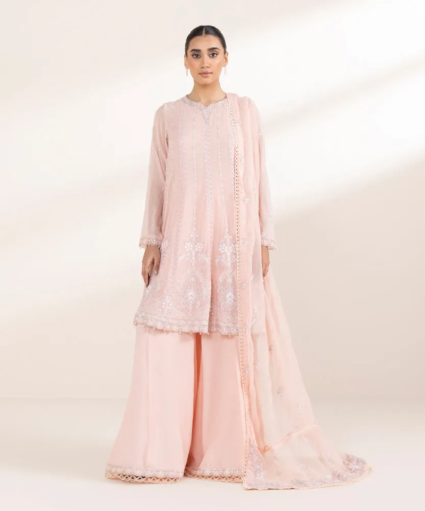 3 Piece - Embroidered Chiffon Suit