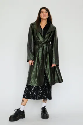 90s PVC Green Faux Snakeskin Coat