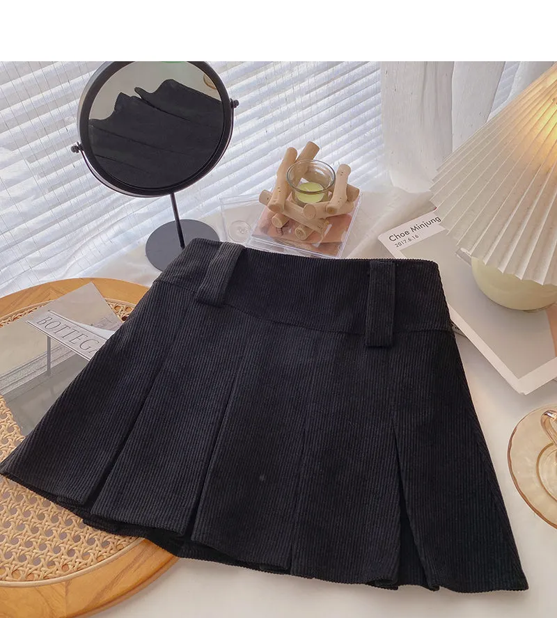 A-line pleated skirt high waist casual skirt  5370