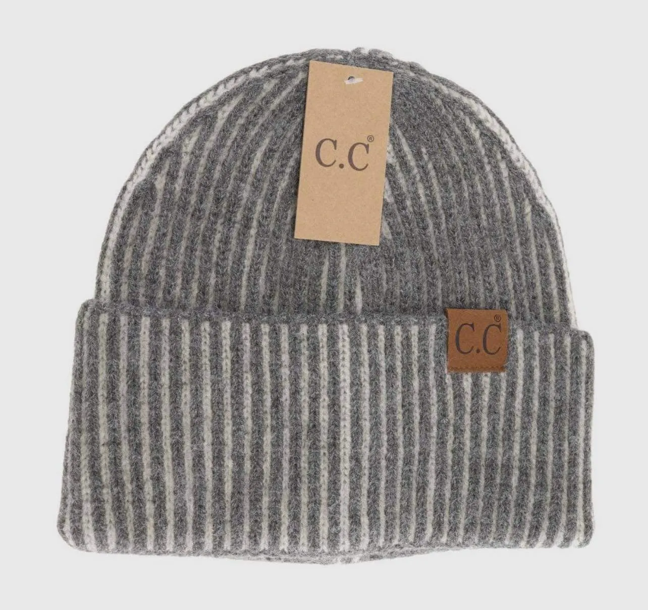 Accessories/Gifts - Contrasting Striped Cuff C.C Beanie