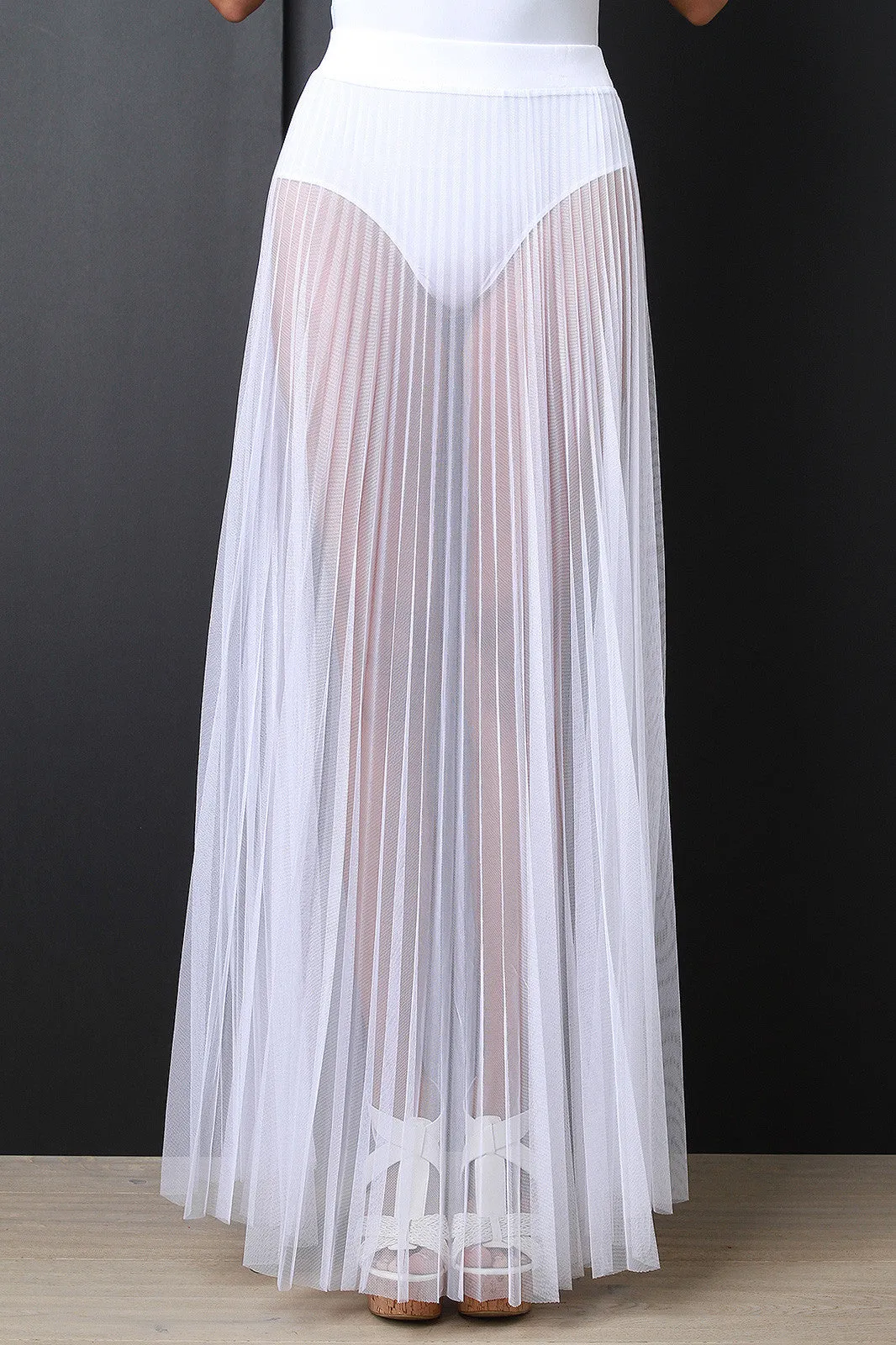 Accordion Pleat Tulle Maxi Skirt