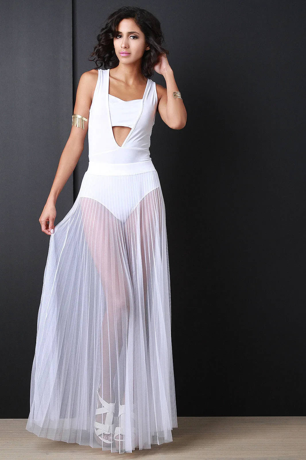 Accordion Pleat Tulle Maxi Skirt