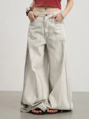 Achihara Workwear-style Wide-legged Casual Denim Pants