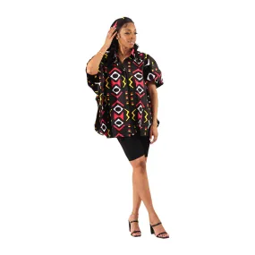 African Print Button Down Butterfly Jacket  - Black & Red