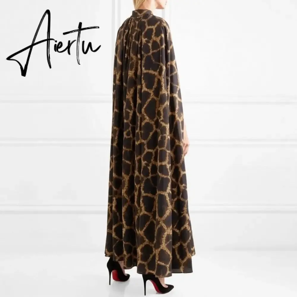 Aiertu Female Cardigan Coat O Neck Cloak Sleeve Print Leopard Maxi Cloaks For Women  Autumn Vintage Fashion