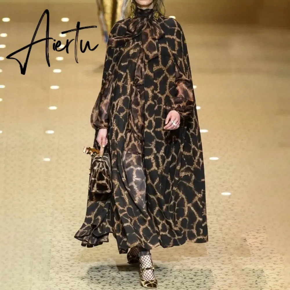 Aiertu Female Cardigan Coat O Neck Cloak Sleeve Print Leopard Maxi Cloaks For Women  Autumn Vintage Fashion