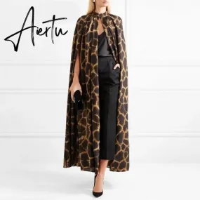 Aiertu Female Cardigan Coat O Neck Cloak Sleeve Print Leopard Maxi Cloaks For Women  Autumn Vintage Fashion