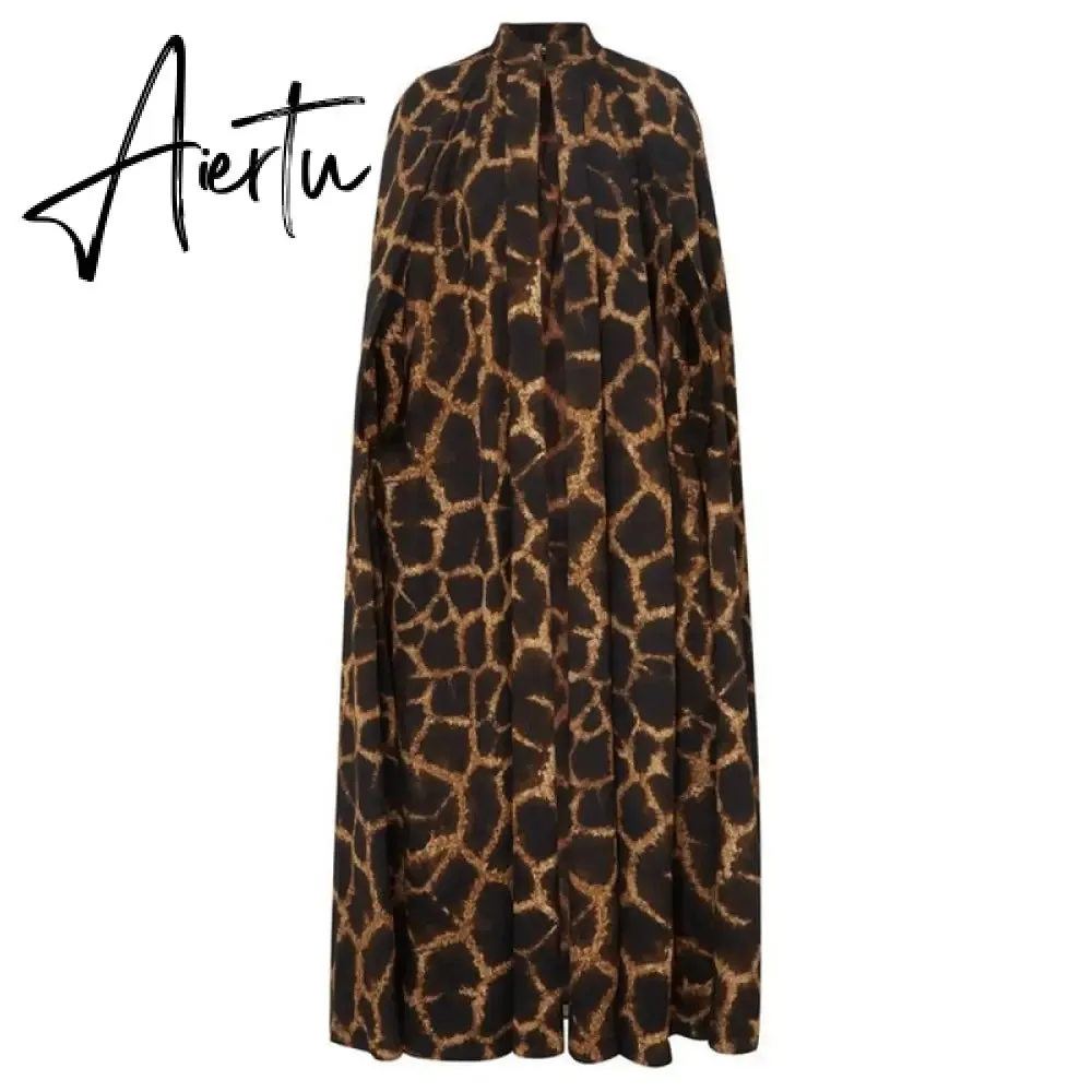 Aiertu Female Cardigan Coat O Neck Cloak Sleeve Print Leopard Maxi Cloaks For Women  Autumn Vintage Fashion