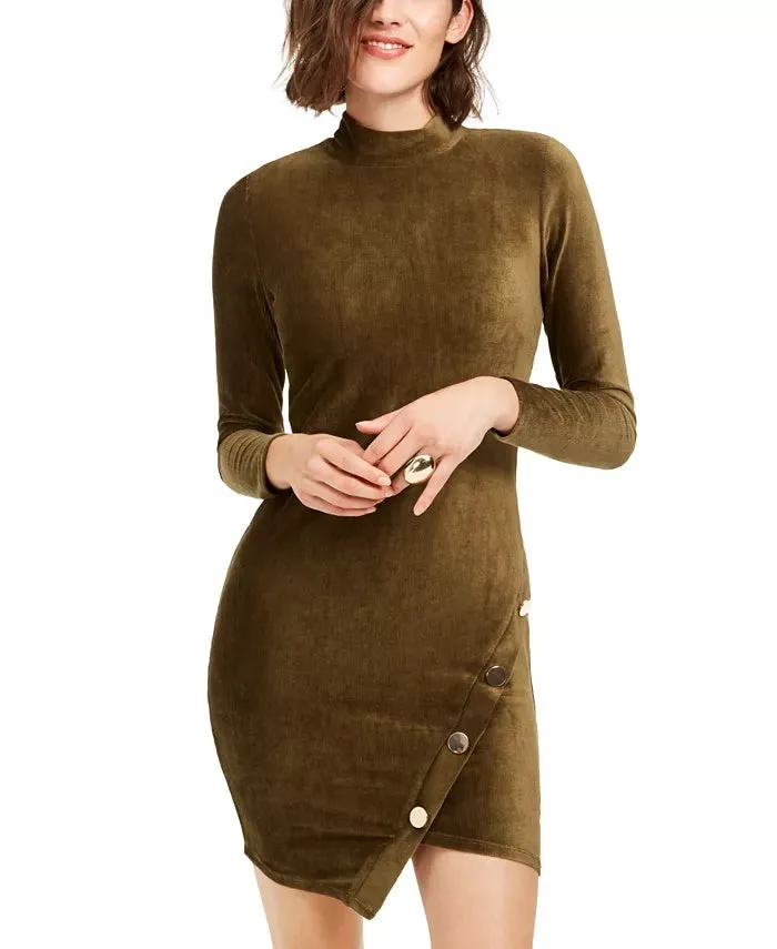 Almost Famous Junior's Corduroy Snap Bodycon Dress Green