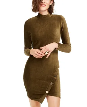 Almost Famous Junior's Corduroy Snap Bodycon Dress Green