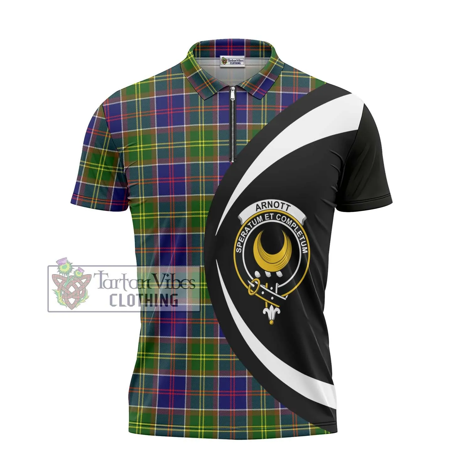 Arnott Tartan Zipper Polo Shirt with Family Crest Circle Style