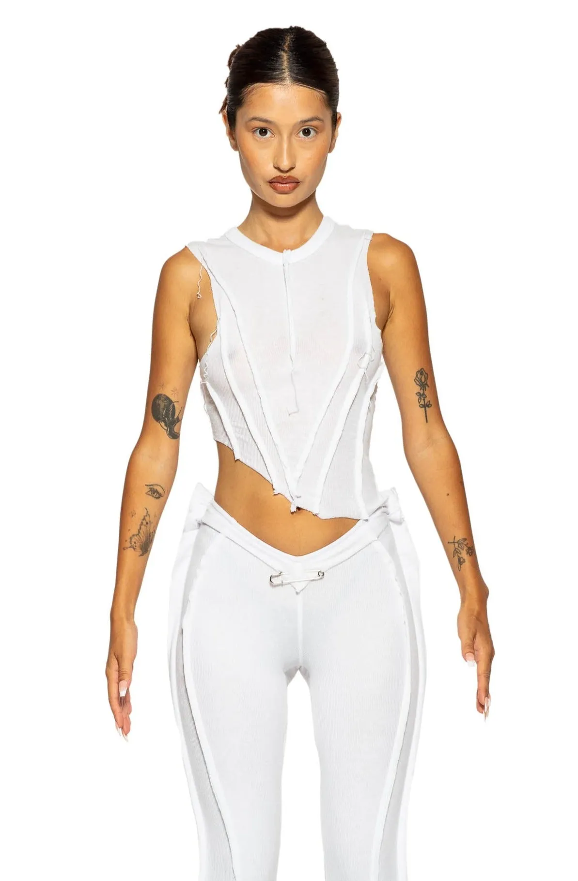 ASYMMETRIC SLEEVELESS TOP IN WHITE RIB