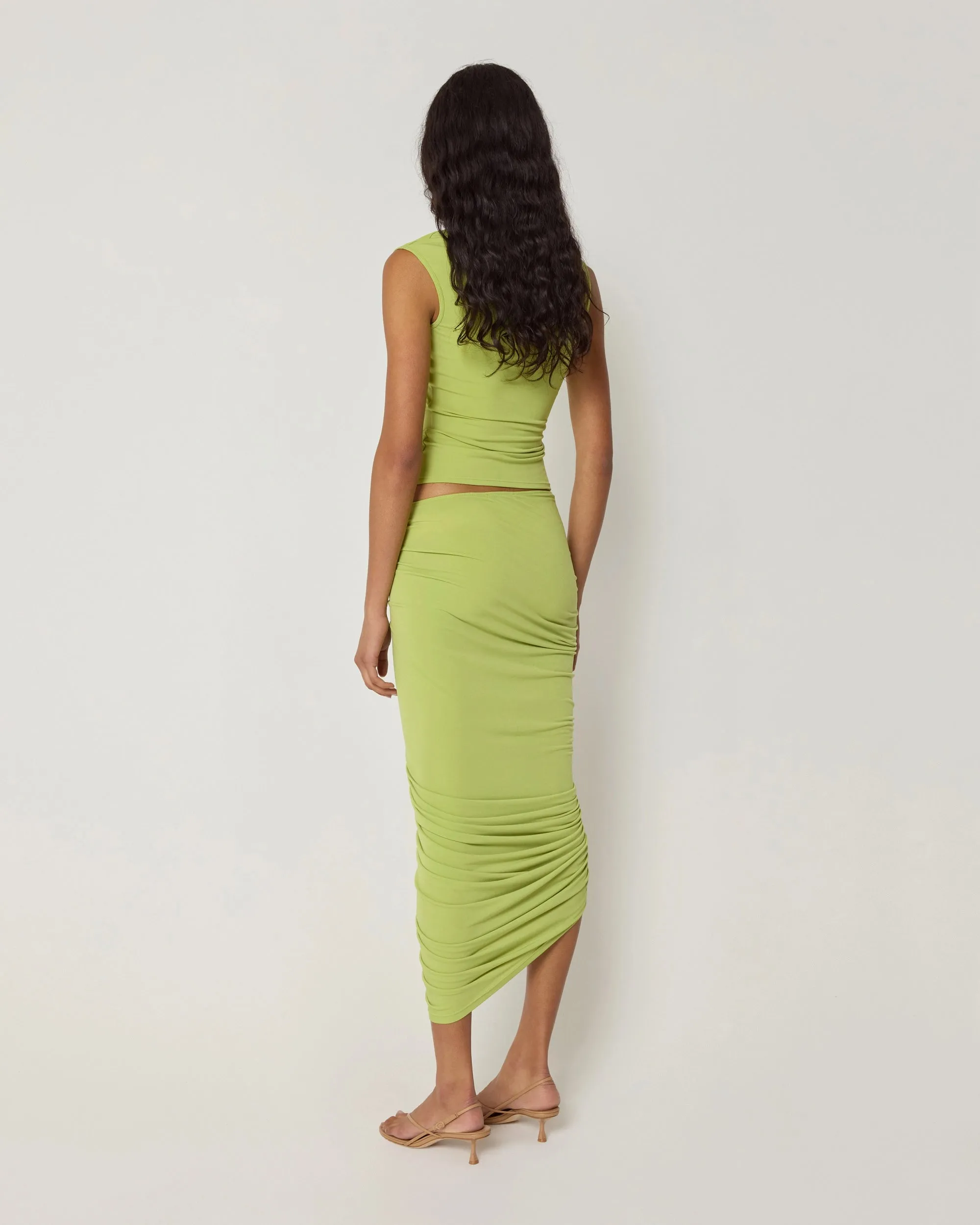 Asymmetrical Ruched Skirt | Dark Citron