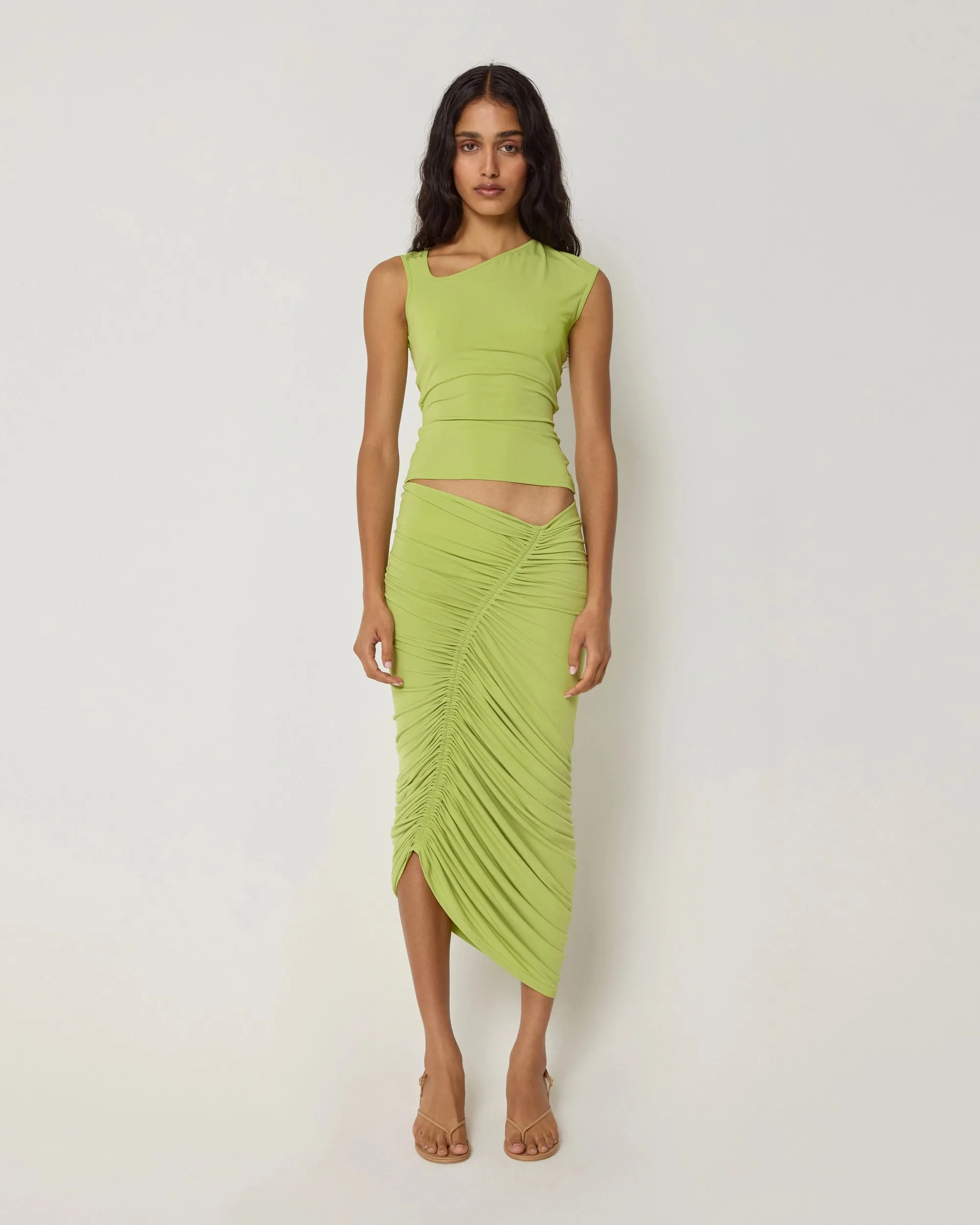 Asymmetrical Ruched Skirt | Dark Citron