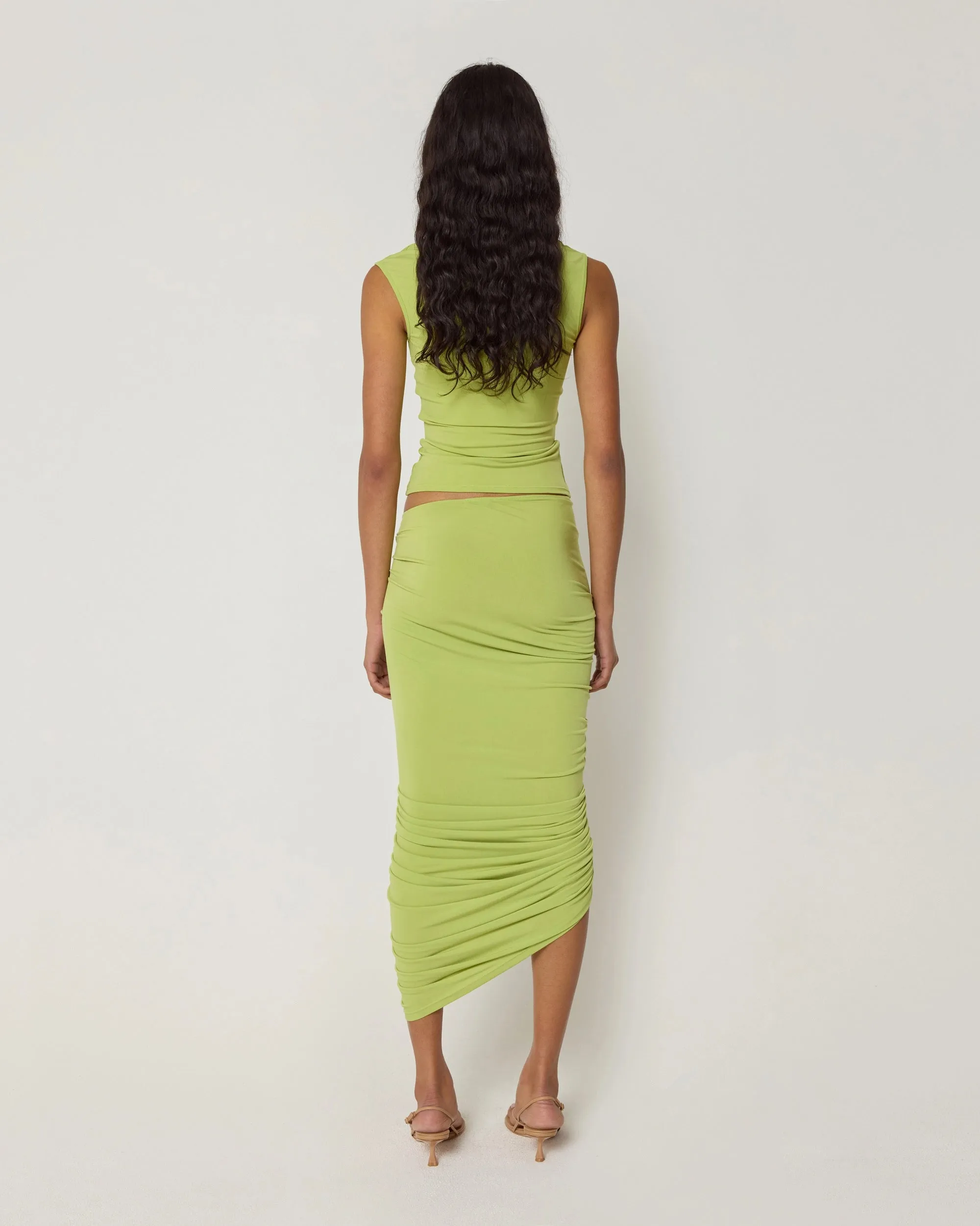 Asymmetrical Ruched Skirt | Dark Citron