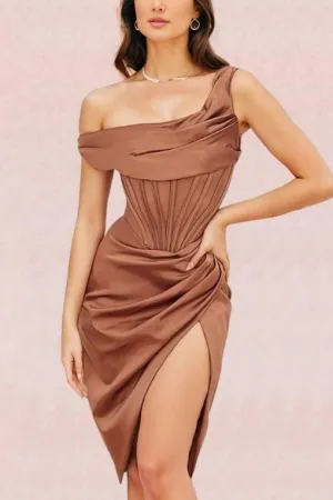 Ava Bodycon Dress - Tan Brown