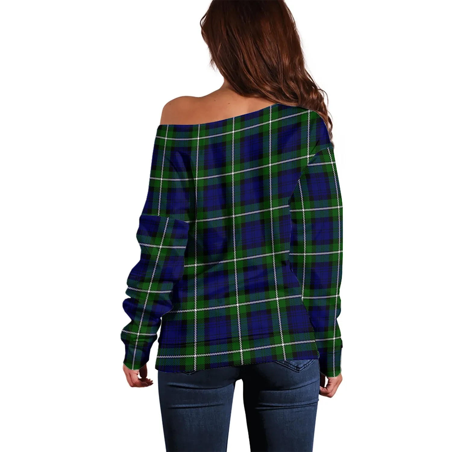 Bannerman Tartan Off Shoulder Women Sweater with Family Crest