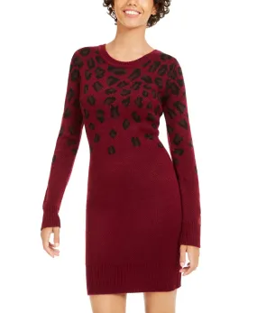 BCX Women's Printed Long Sleeve Jewel Neck Short Sheath Dress Red Size X-Large