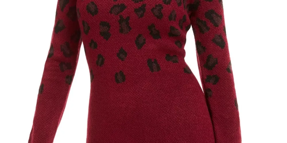 BCX Women's Printed Long Sleeve Jewel Neck Short Sheath Dress Red Size X-Large