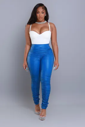 Be Honest Ruched High Waist Pants - Royal Blue Faux Leather Leggings