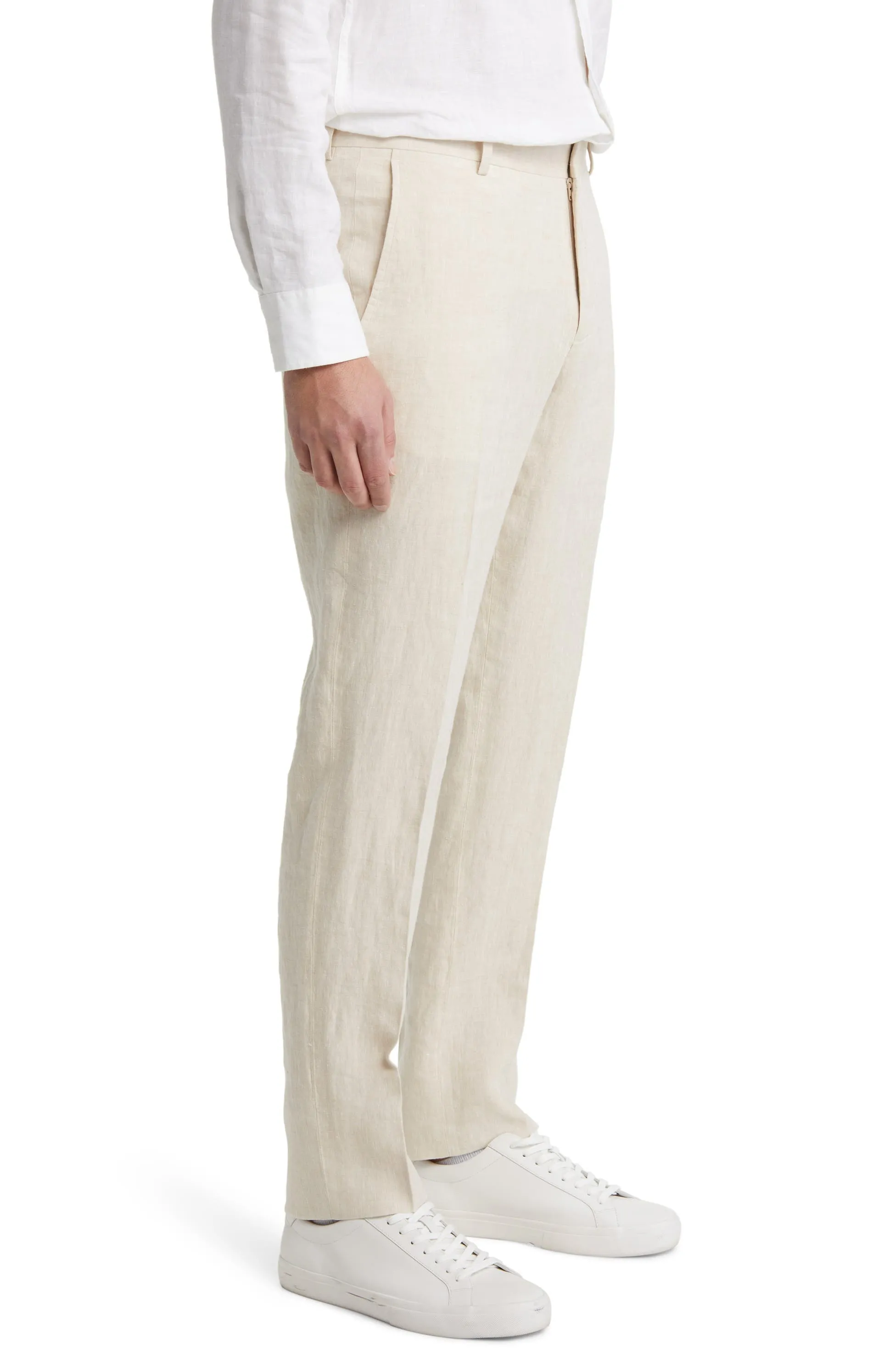 Beige Linen Business Casual Men's Pants