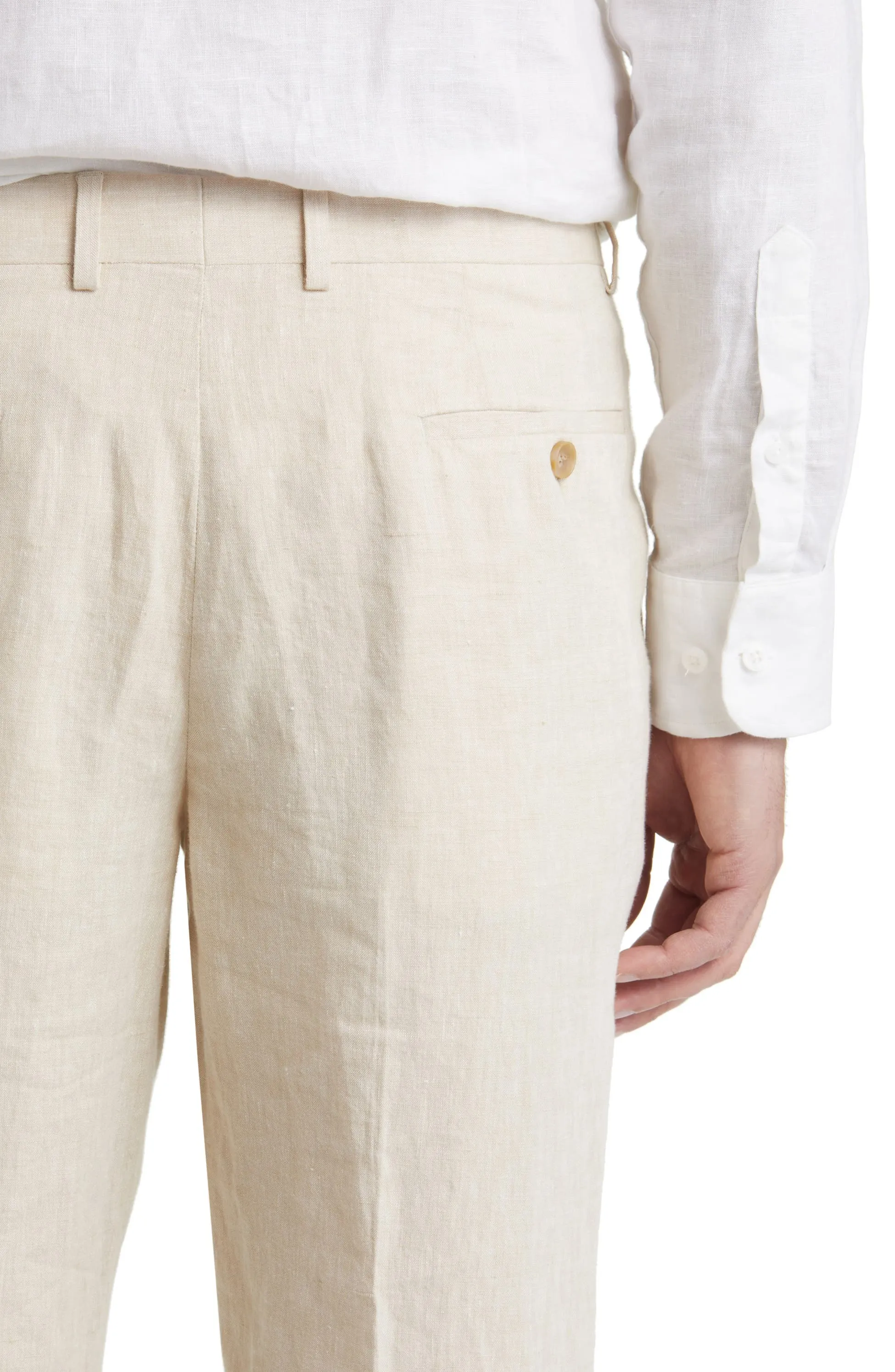 Beige Linen Business Casual Men's Pants