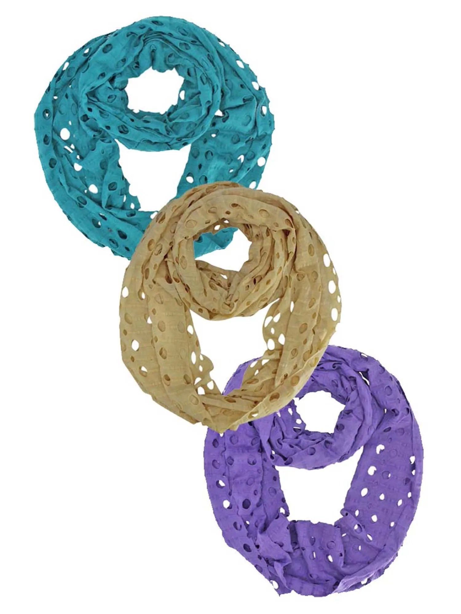 Beige Purple Aqua Lightweight Loop Scarf 3-Pack Set