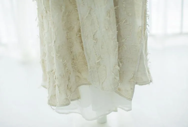 Beige Ruffled Linen Cardigan