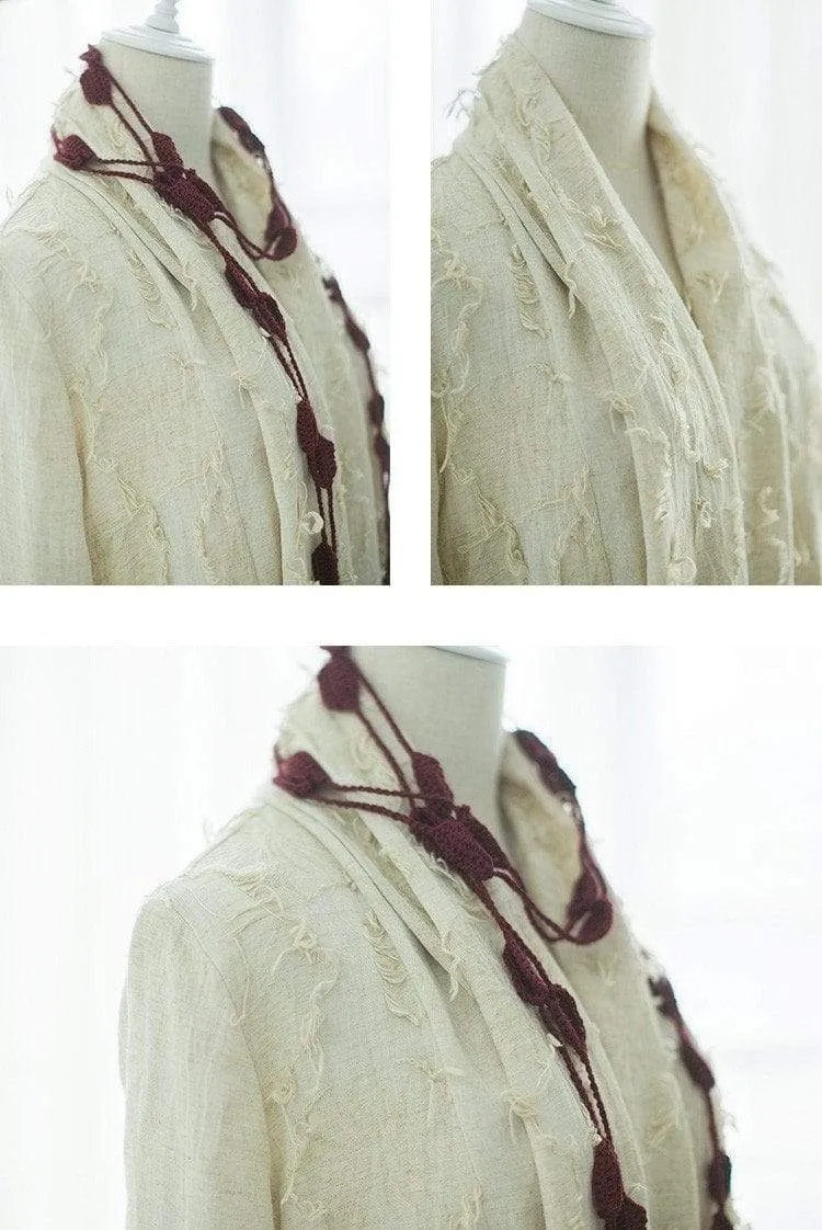 Beige Ruffled Linen Cardigan