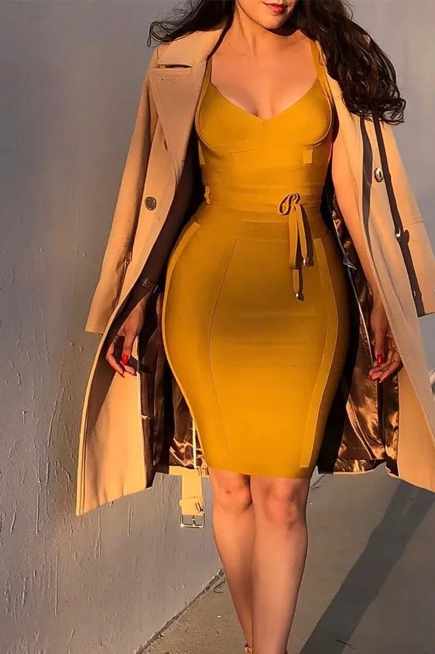 Bek Bandage Dress - Mustard Yellow