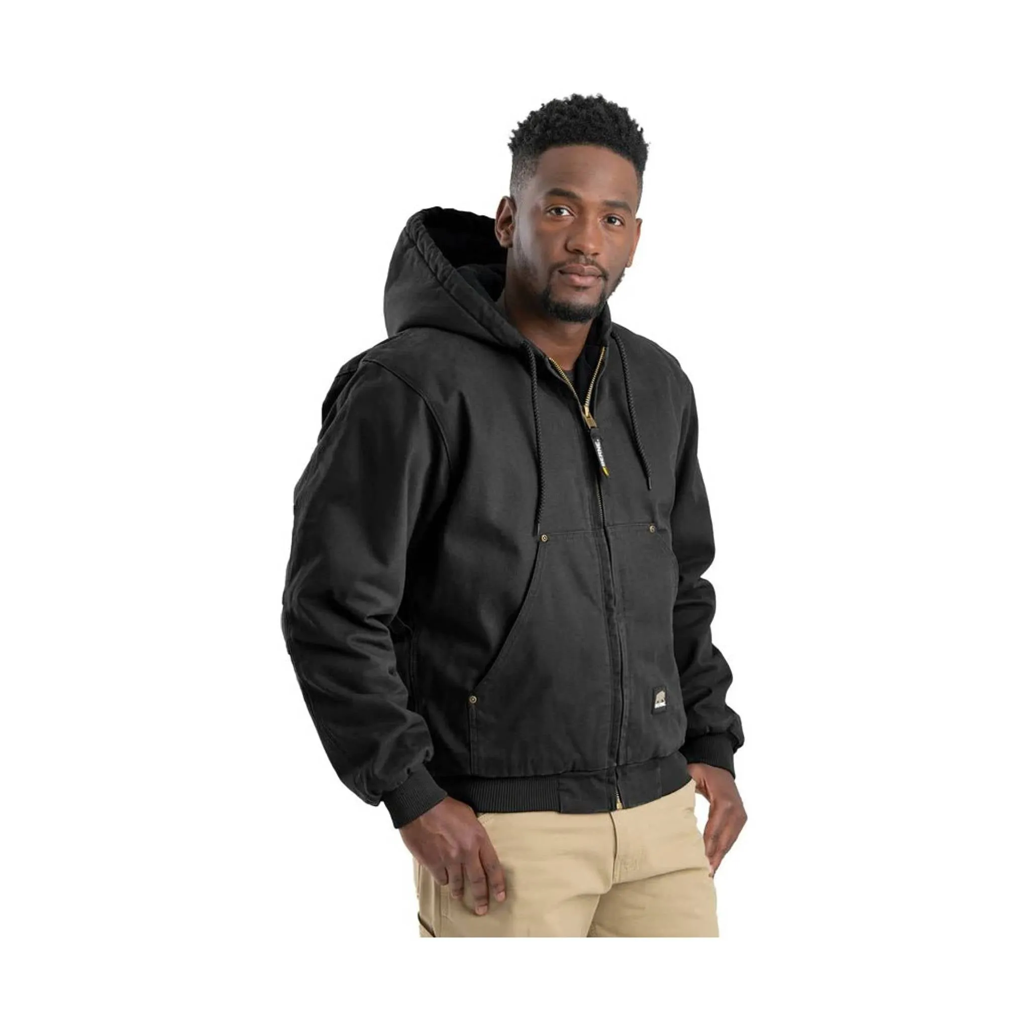 Berne Men's Heartland Washed Duck Hooded Work Jacket - Black