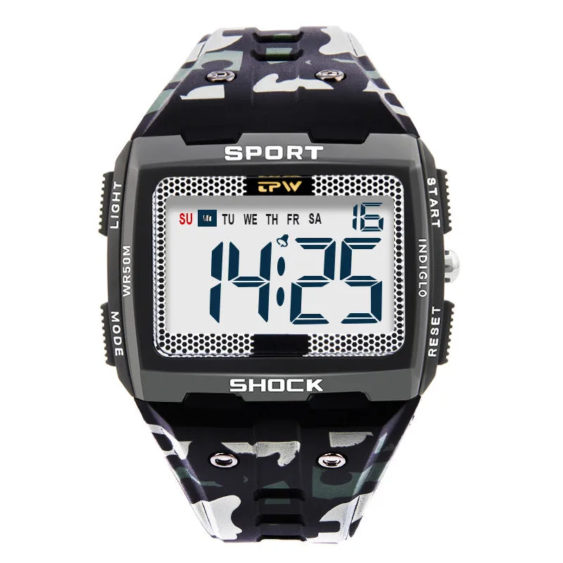 Big Numbers Men Sport Watch Digital Multifunction Alarm Chrono 5Bar Waterproof Back Light Square Screen