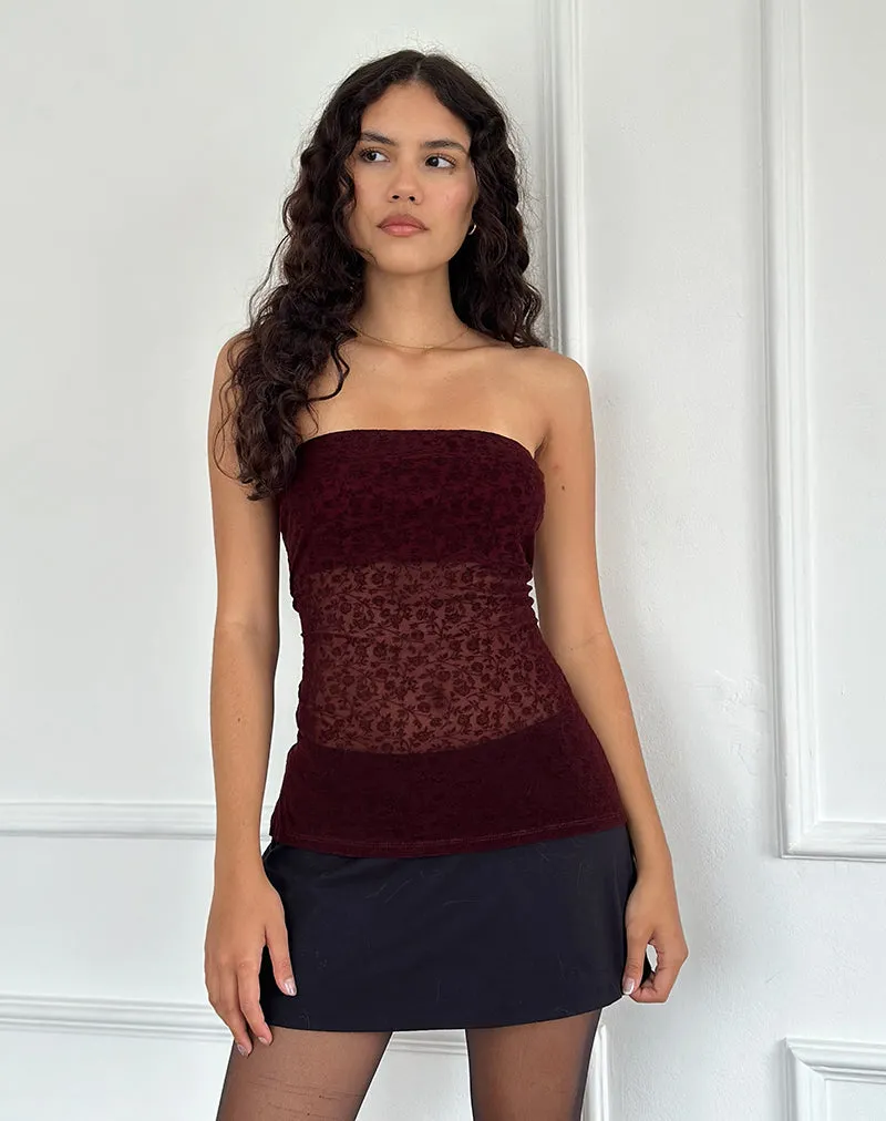 Bilancia Bandeau Top in Ditsy Flock Burnt Maroon