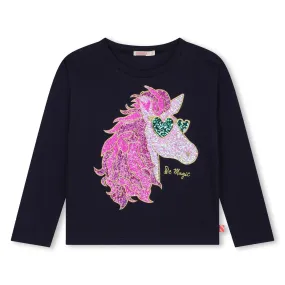 Billieblush Girls Navy Unicorn T-Shirt