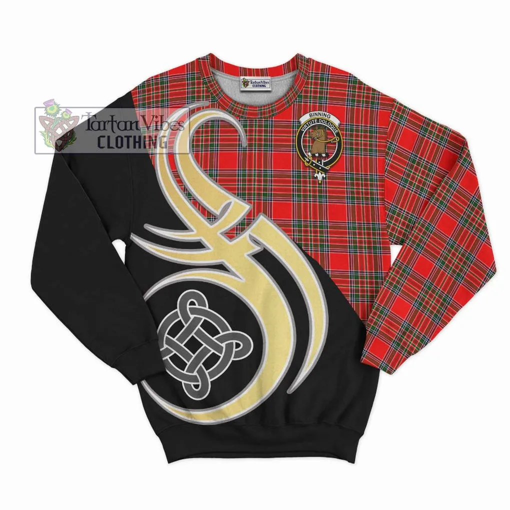 Binning Tartan Sweatshirt with Family Crest and Celtic Symbol Style