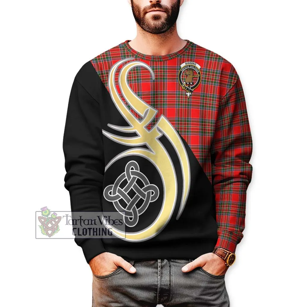 Binning Tartan Sweatshirt with Family Crest and Celtic Symbol Style