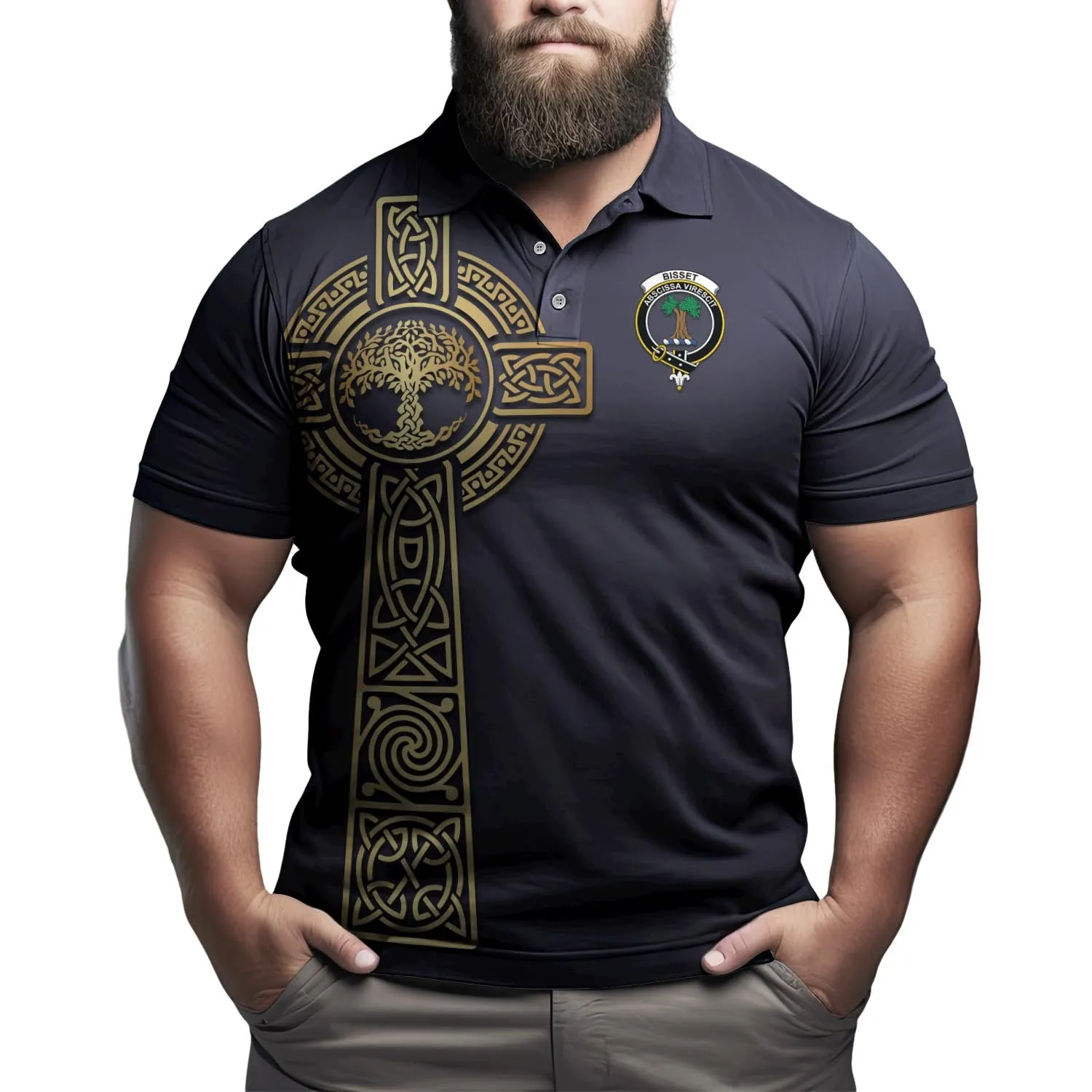 Bisset Clan Polo Shirt with Golden Celtic Tree Of Life