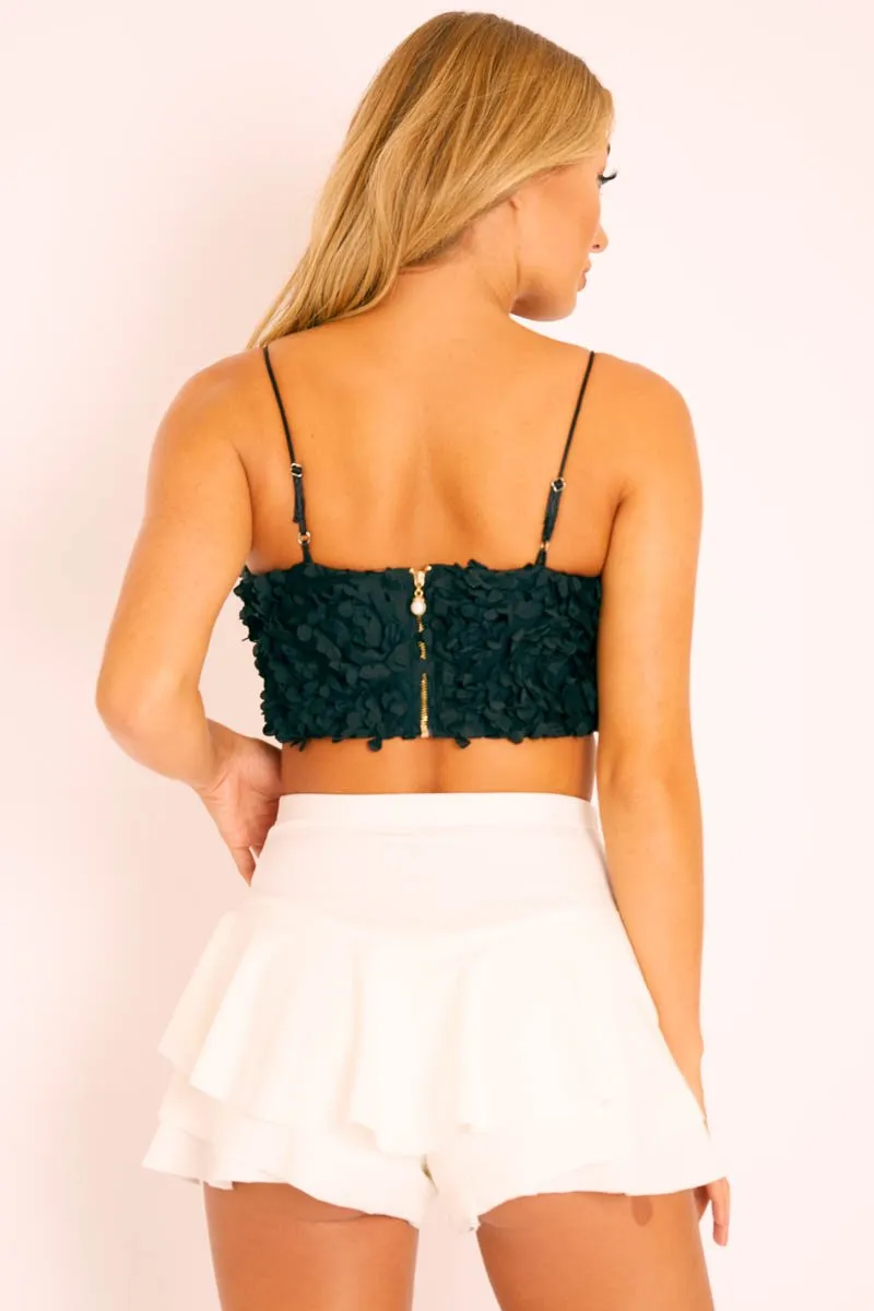 Black Floral Applique Crop Top - Freida