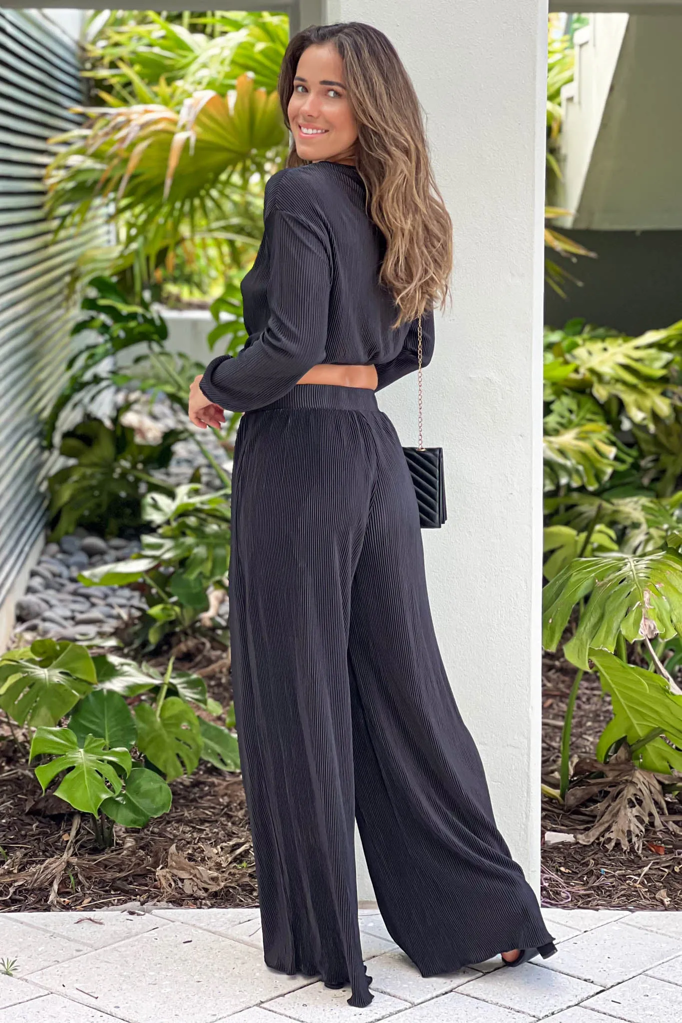 Black Pleated Pants And Top Set