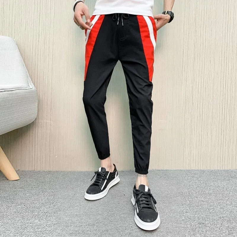 Black with Red Splice Detail Men Jogger Pants