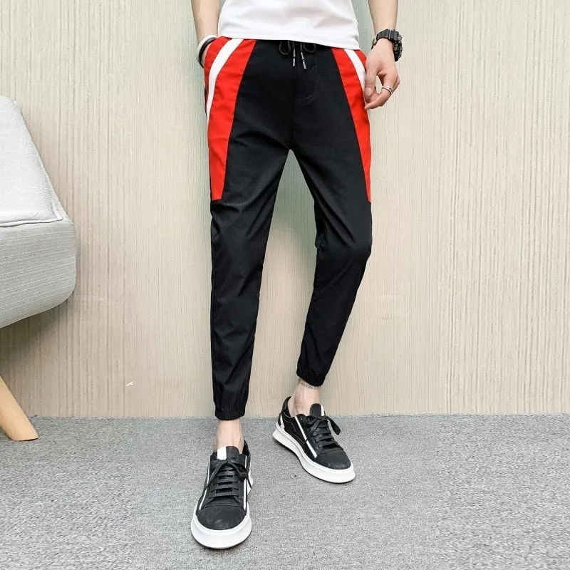 Black with Red Splice Detail Men Jogger Pants