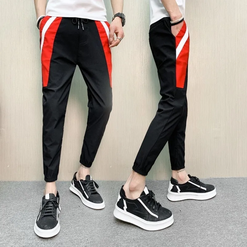 Black with Red Splice Detail Men Jogger Pants