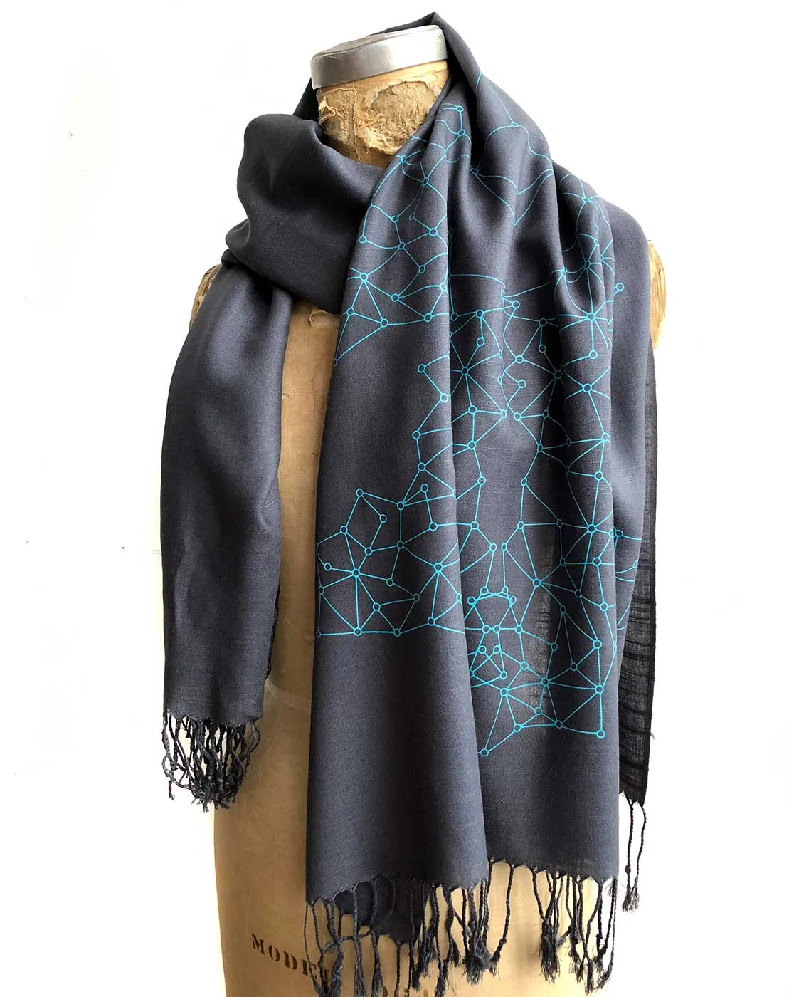 Blockchain Scarf, Distributed Network Visualization Linen-Weave Pashmina